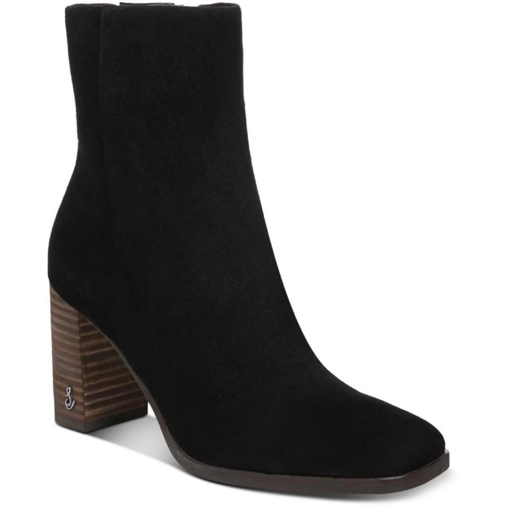 Sam Edelman Osten Black Suede Leather Stacked Heel Mid Calf Boots Shoes 8 - Picture 14 of 15